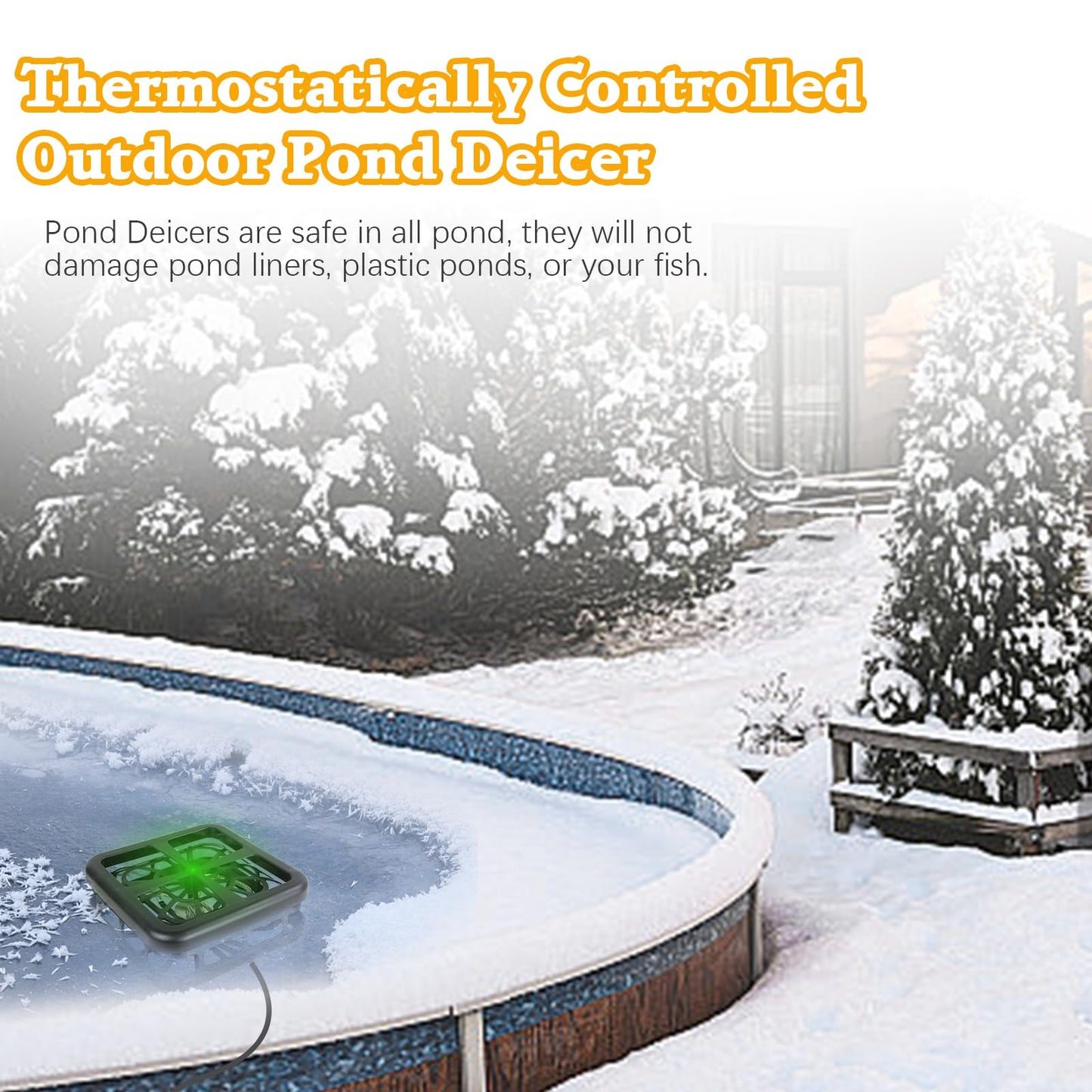Pond De-icer,Winter Survival Solution for Outdoor Pond Fish,Thermostatic controll Heater with Floating and Diving Modes,Keep Ponds from Freezing Over in Winter（500W,1000W,1500W） (500W)