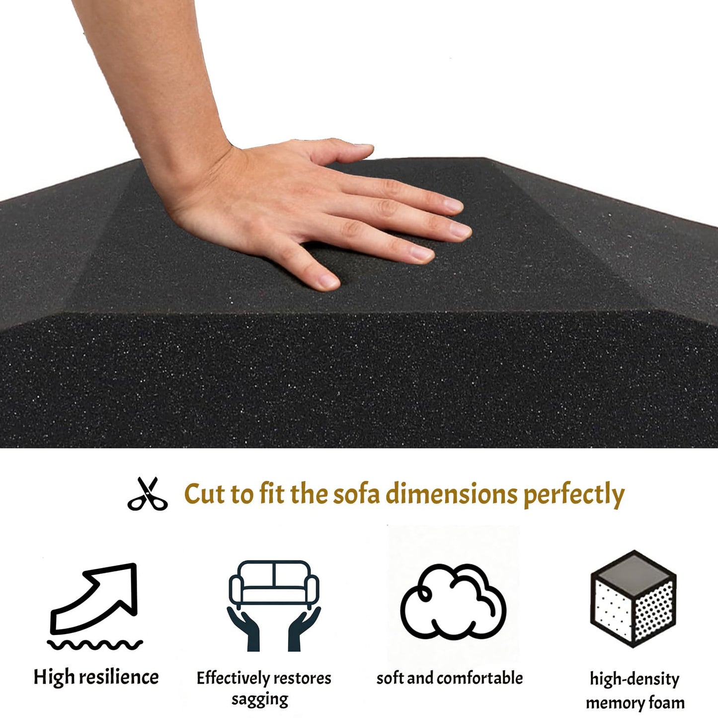 3PCS 20" x 20" Couch Cushion Support for Sagging Seat,High-Density Foam Cushions for Furniture Seat Sagging Repair(Black)