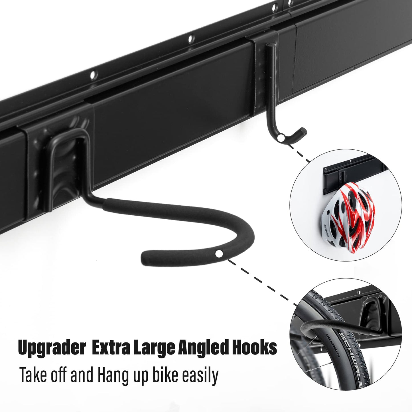 Sinoer 4-Bike & 2-Helmet Wall Mount Rack - 32 Inch Adjustable Bike Storage, Heavy Duty Steel Hooks, Space-Saving Bike Organizer for Home & Garage
