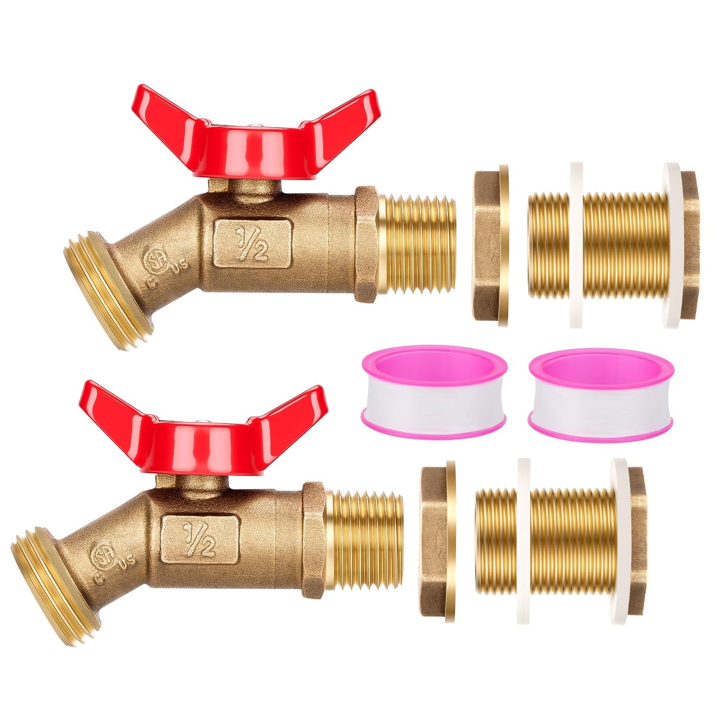WADEO 2PCS Brass Rain Barrel Spigot Kit, Quarter Turn Ball Valve Spigot with Bulkhead Fitting, Rain Barrel Kit for Any Including 5 55 Gallon Drum Spigot Bucket