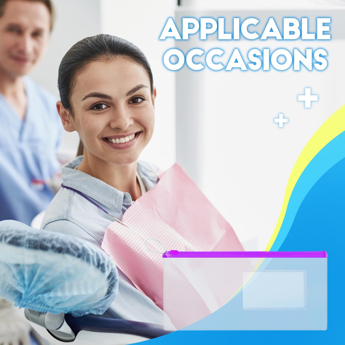 Timgle 200 Pcs Dental Zipper Pouches Zipper Lock Carrying Case with Business Card Holder Clear Toothbrush Pouch for Dental Hygiene Products Office Prizes, Color Random (10 x 4 Inch)