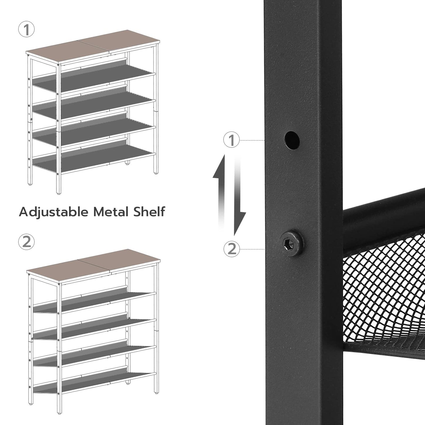 HOOBRO Shoe Rack for Entryway, 5-Tier Shoe Organizer with Adjustable Mesh Shelves, 16-20 Pairs of Shoes, Durable Spacious Freestanding, Metal, Industrial, Shoe Shelf for Closet, Greige BG12XJ01