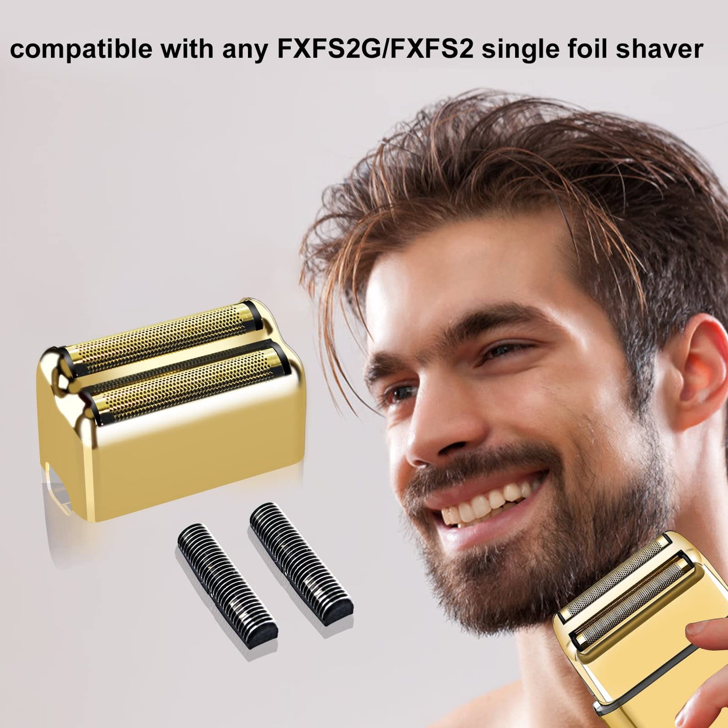 Professional Replacement Foil and Cutters for BaBylissPRO Barberology Double Foil Shaver, Compatible with BaBylissPRO Barberology FXFS2 Shaver (3 gold)