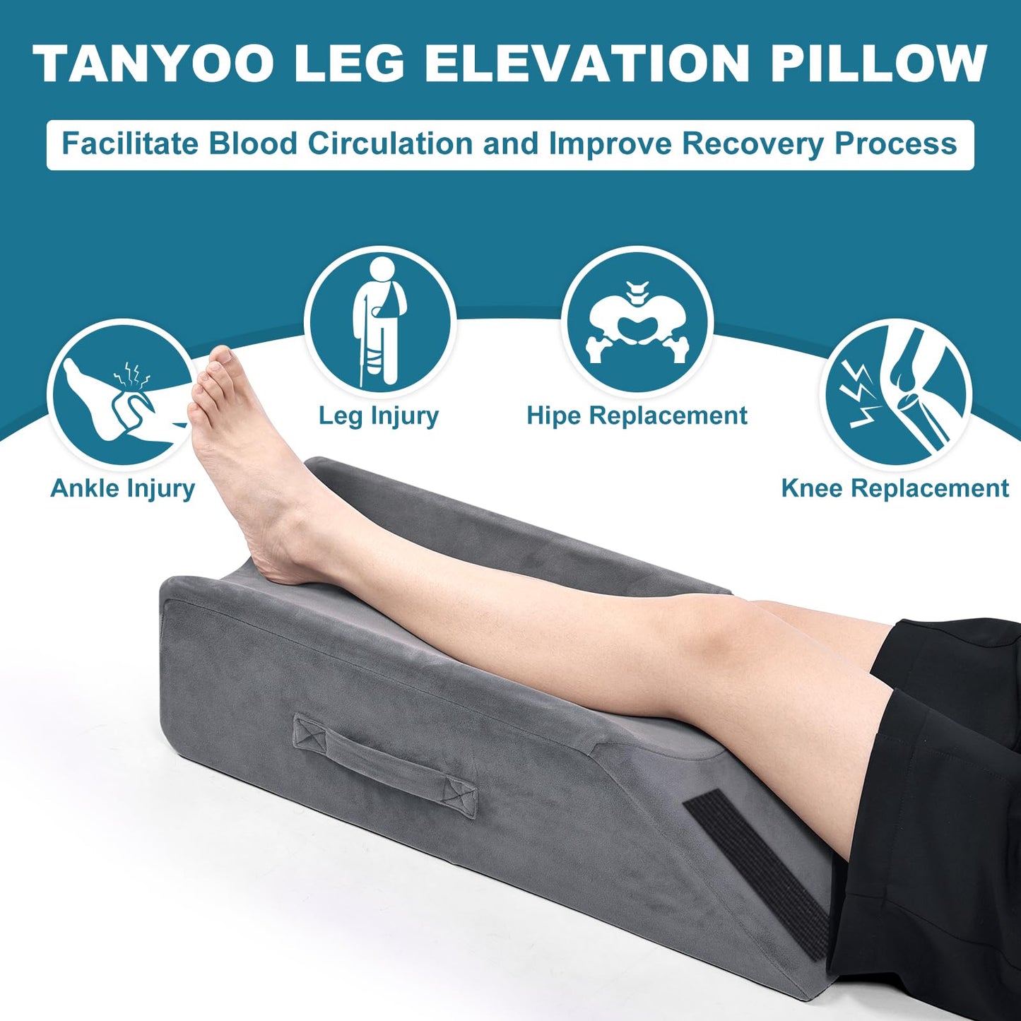 TANYOO Leg Elevation Pillows for After Surgery Knee Replacement Pillow Relief Pain for Knee Surgery, Broken Foot, Hip and Injury Ankle Washable Cover