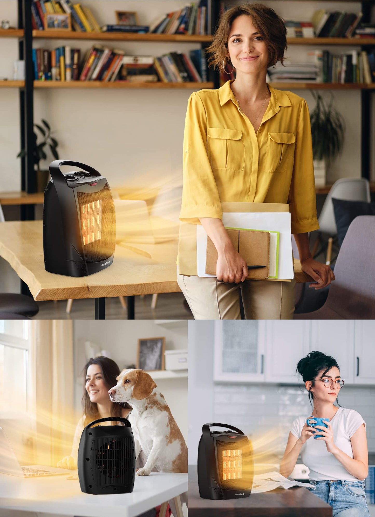 Portable Electric Space Heater with Thermostat, 1500W/750W Safe & Quiet Ceramic Heater Fan, Heat Up 200 sq. Ft for Office Room Desk Indoor Use (Black)