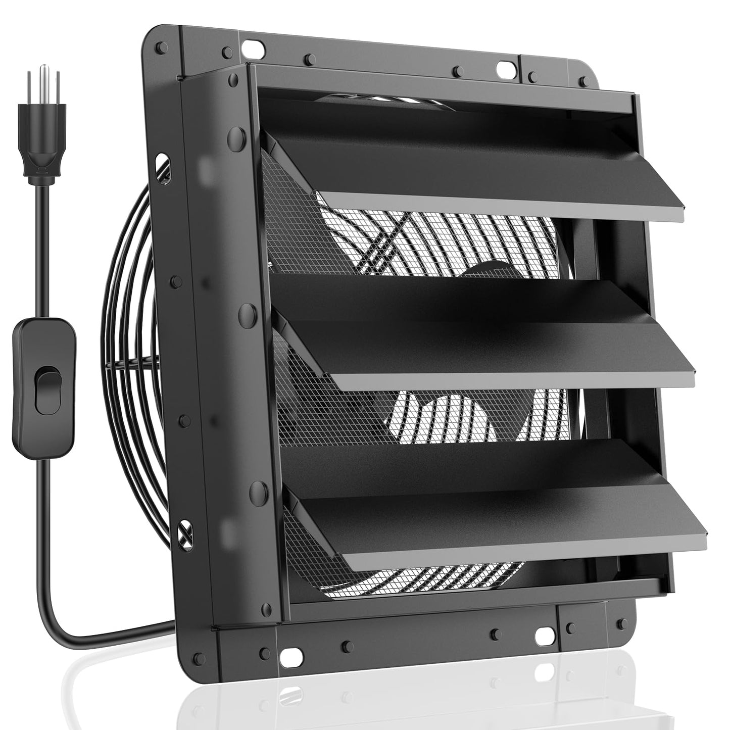 Upgraded 10 Inch Shutter Exhaust Fan, 647CFM Low Noise Shed Exhaust Fan for Ventilation Use, 10" Silent Wall Mounted Extractor Fan for Basement, Gable, Chicken Coop, Black