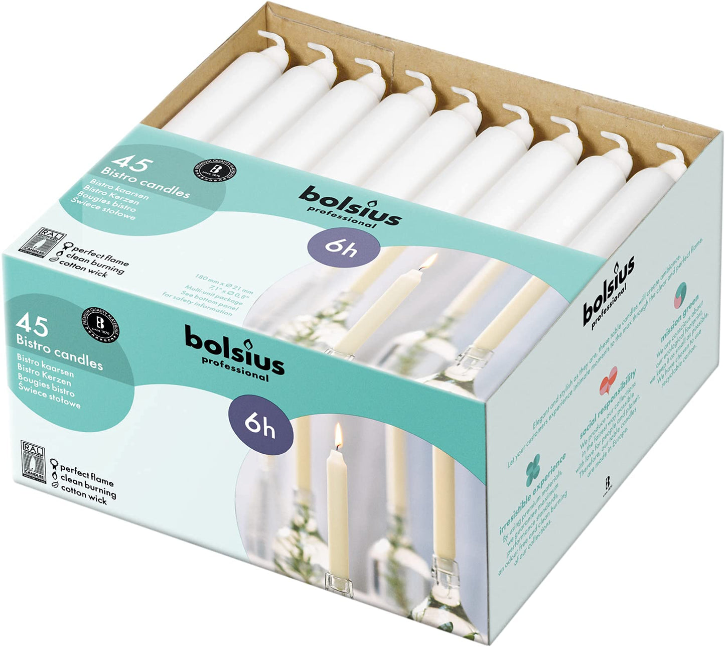 BOLSIUS White Household Candles 7 Inch Dinner Candlesticks - 45 Count Bulk Pack - 6+ Hours Clean Burning - Premium European Quality - Shabbat Candles - No Palm Oil - 0% Animal Fat - Emergency Candles