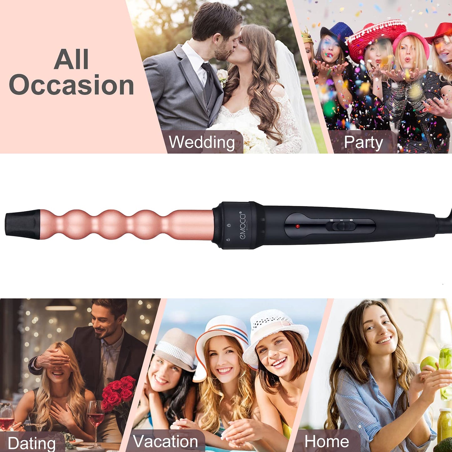 5 in 1 Curling Wand Iron Set - EMOCCI PRO Instant Heat Long lasting Hair Waver Iron Straightener and Curler 2 in 1 with 5 Interchangeable Ceramic Tourmaline Barrels for All Curly and Wavy Hairstyle