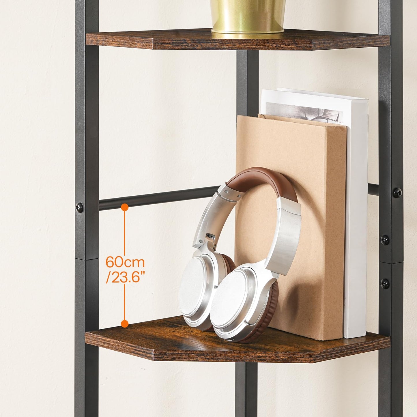 HOOBRO Corner Shelf, 5-Tier Corner Shelf Stand, Standing Display Shelf, Corner Bookcase Shelving, for Living Room, Bedroom, Study, Kitchen, Rustic Brown and Black BF100CJ01