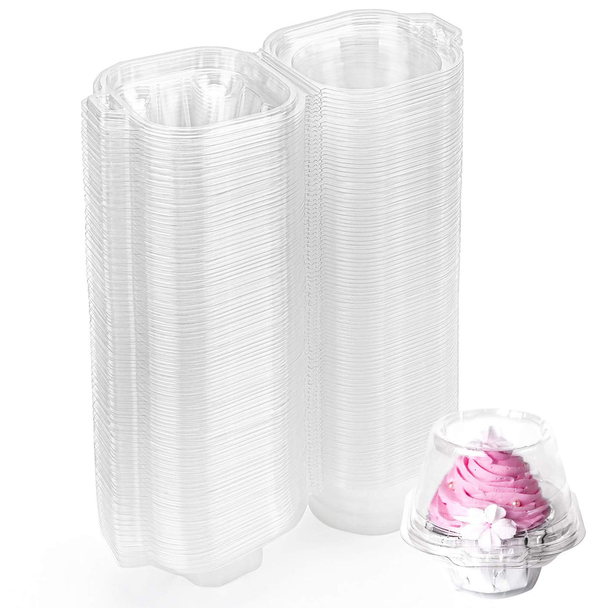 Hedume 120 Pack Individual Cupcake Container, BPA-Free Clear Plastic Single Deep Dome Stackable Individual Cupcake Box for Wedding, Party