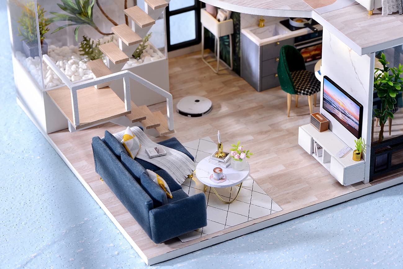 CUTEROOM DIY Miniature Dollhouse Kit with Furniture,Wooden Doll House Plus Music Movement & LED Lights, 1:24 Scale DIY House Kit Best Birthday Gifts (L032)