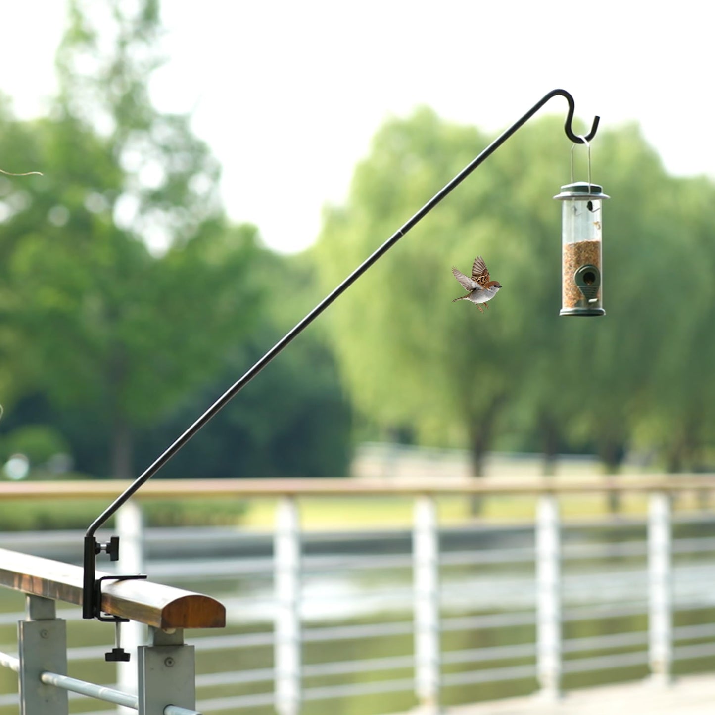 ERYTLLY Extended Reach Deck Hook Wall Pole Wall Mounted Deck Hook Extensible and Adjustable 28 inch to 43 inch Wall Bracket for Hanging Bird Feeder,Plants,Wind Chimes,Lanterns 2 Packs