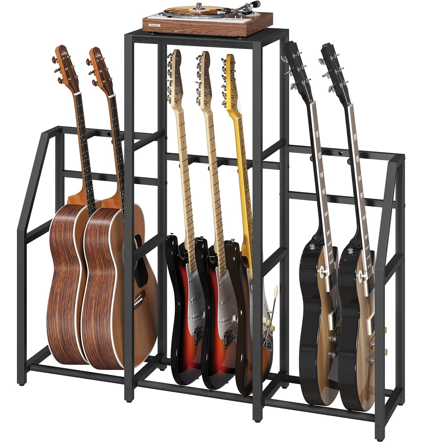 MAHANCRIS Guitar Stand, Multi Guitar Rack Stand for 7-10 String Instruments, Suitable for Bass, Ukulele, Banjo, Record Player, Accessories, with EVA Cover, for Music Studios, Black GSBK1401