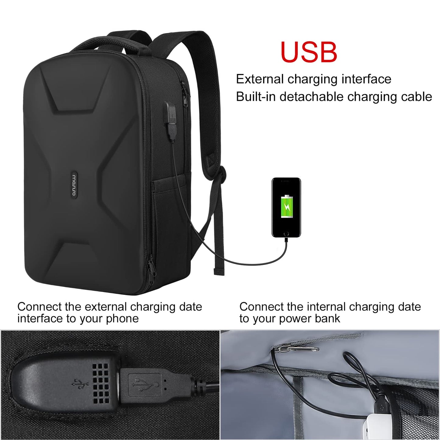 MOSISO 15.6-16 inch 35L Laptop Backpack with USB Charging Port for Women Men, Waterproof Hardshell Travel Business Computer Bag, Anti-Theft Daypack with Luggage Strap, Black