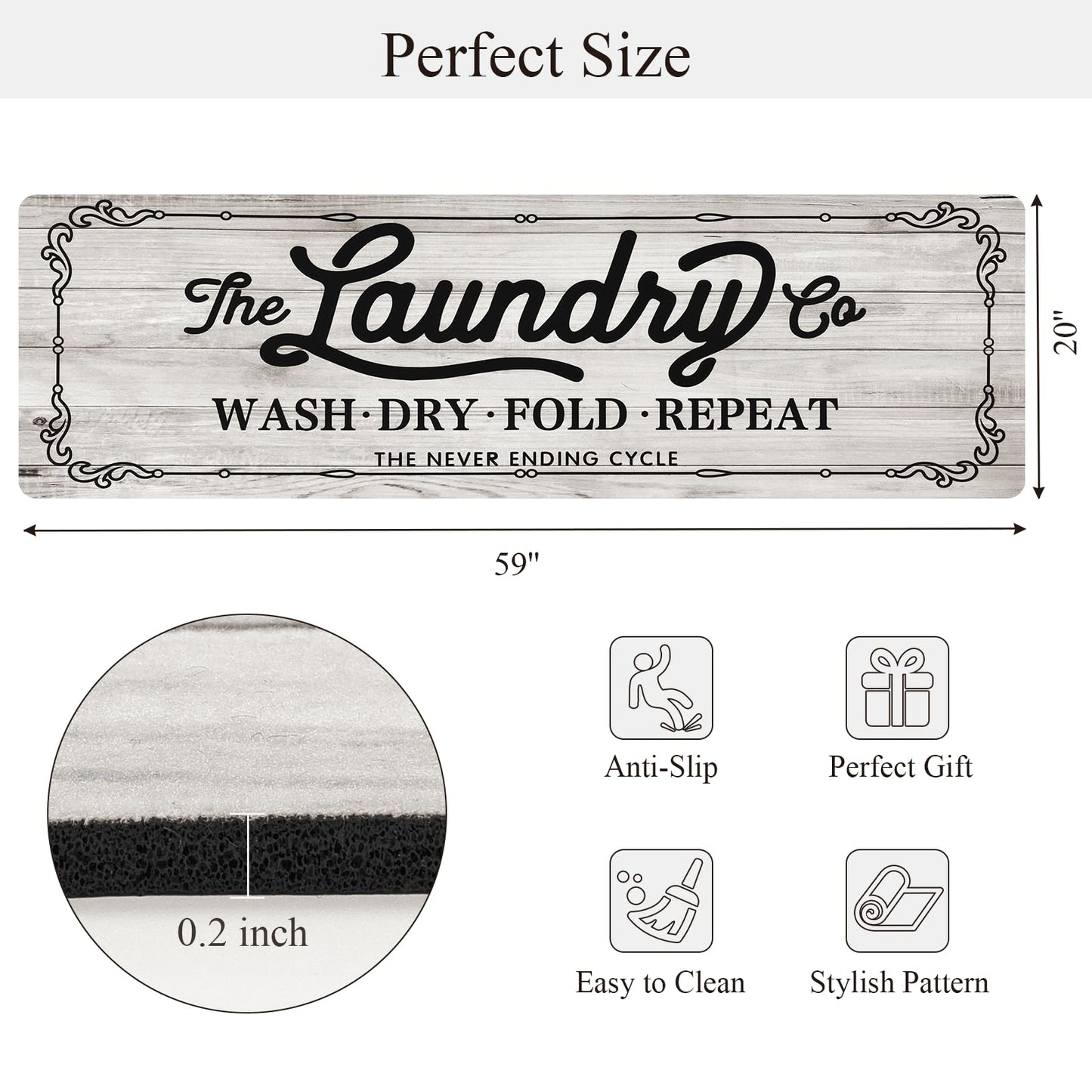 Pauwer Laundry Room Rug Runner 20"x60" Waterproof Laundry Mat Non Slip Kitchen Mats for Floor Farmhouse Washable Floor Mat Runner Rug for Mudroom Washroom Bathroom Decor