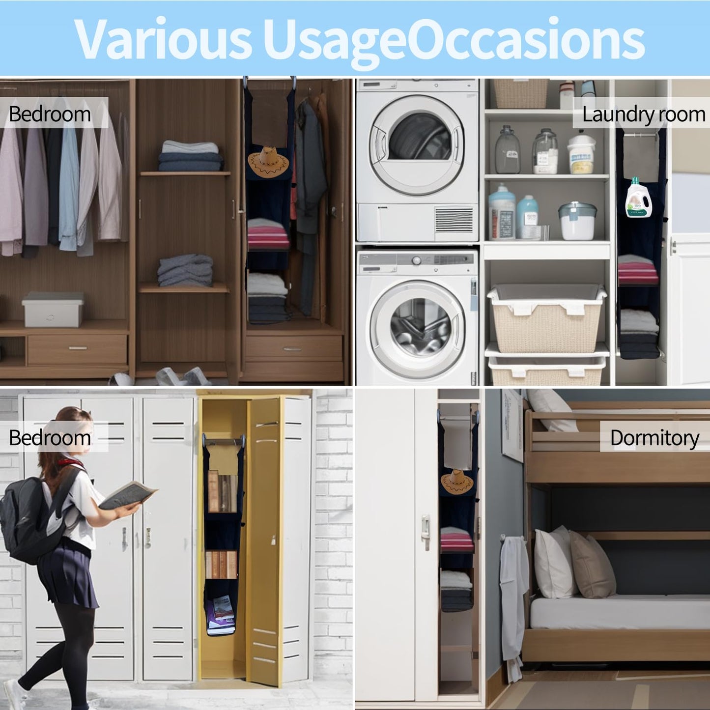 CATECASE Hanging Locker Organizer - 3 Shelf Adjustable Storage Solution for School, Work, Gym, and Closet - Easy to Install and Efficiently Organize Your Locker (Black)