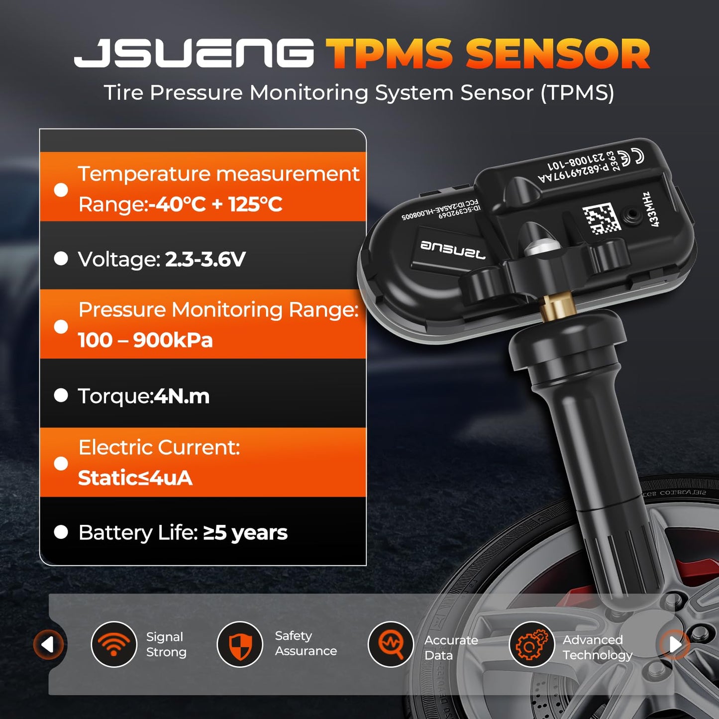 TPMS Sensor, 4-Pack Tire Pressure Monitoring System Sensors for Jeep Cherokee Dodge RAM 1500 2500 3500 4500 Replaces 68249197AA 68157568AA 433mhz