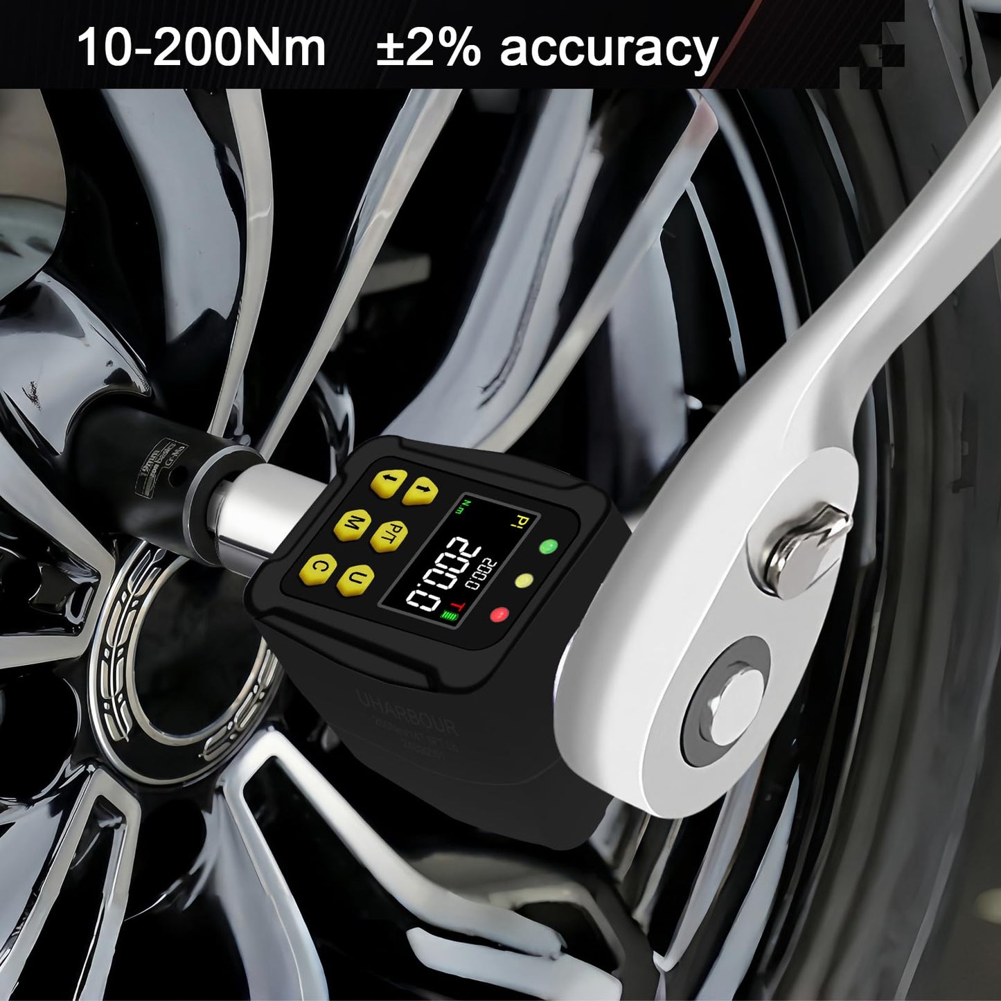 Uharbour Digital Torque Adapter 1/2 Inch 10-200 Nm, Torque Wrench Digital with LCD Display, Peak/Track Mode, Buzzer and LED Display, ±2% Error Accuracy, for Car, Bike, Motorcycle