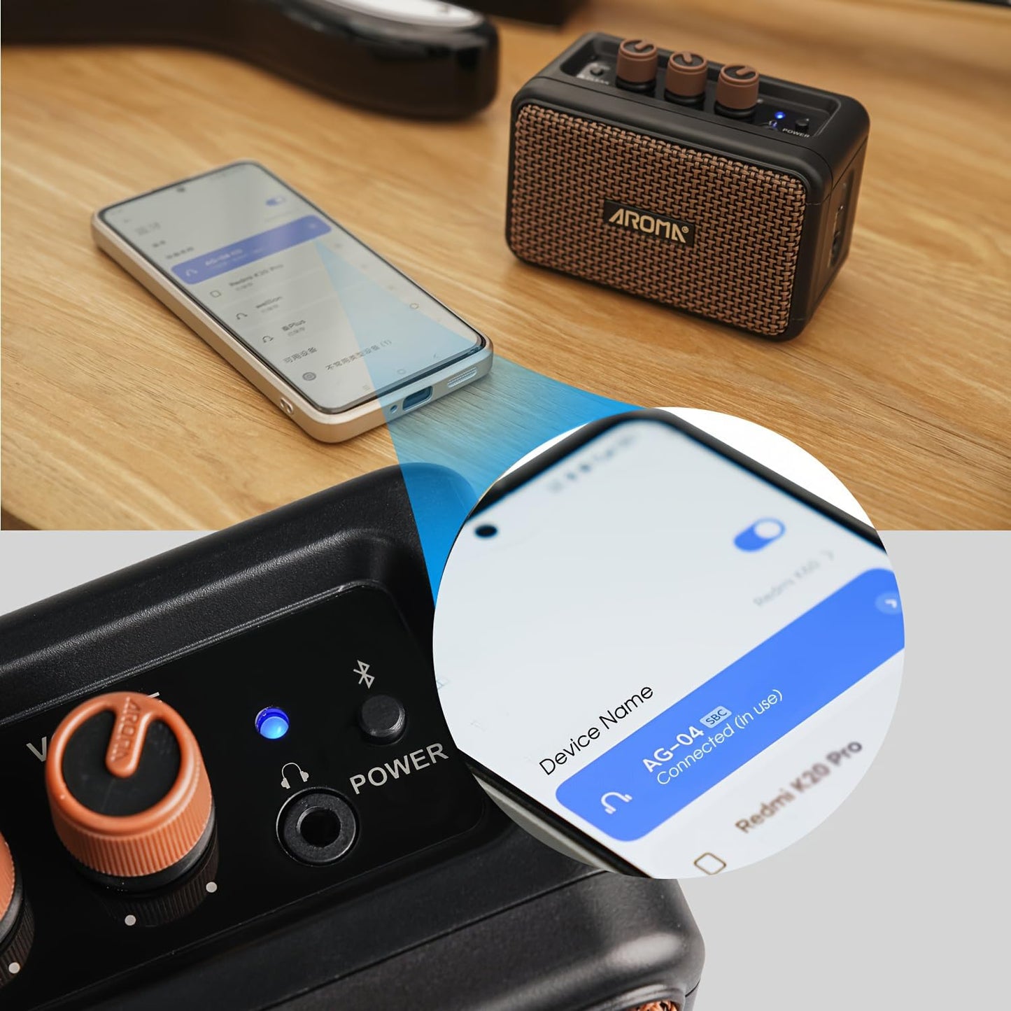 Ulumac Aroma Mini Guitar Amplifier, 5W Small Electric Guitar Amp with Clean/Overdrive Channel, Rechargeable Portable Amp, AG-04