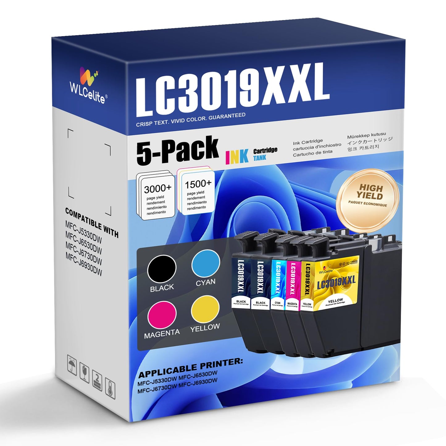 LC3019XXL Ink Cartridges 5 Pack Super High Yield Replacement for Brother LC3019 LC3019 XXL Work with MFC-J6930DW MFC-J6530DW MFC-J6730DW Printers Ink (2BK/C/M/Y)