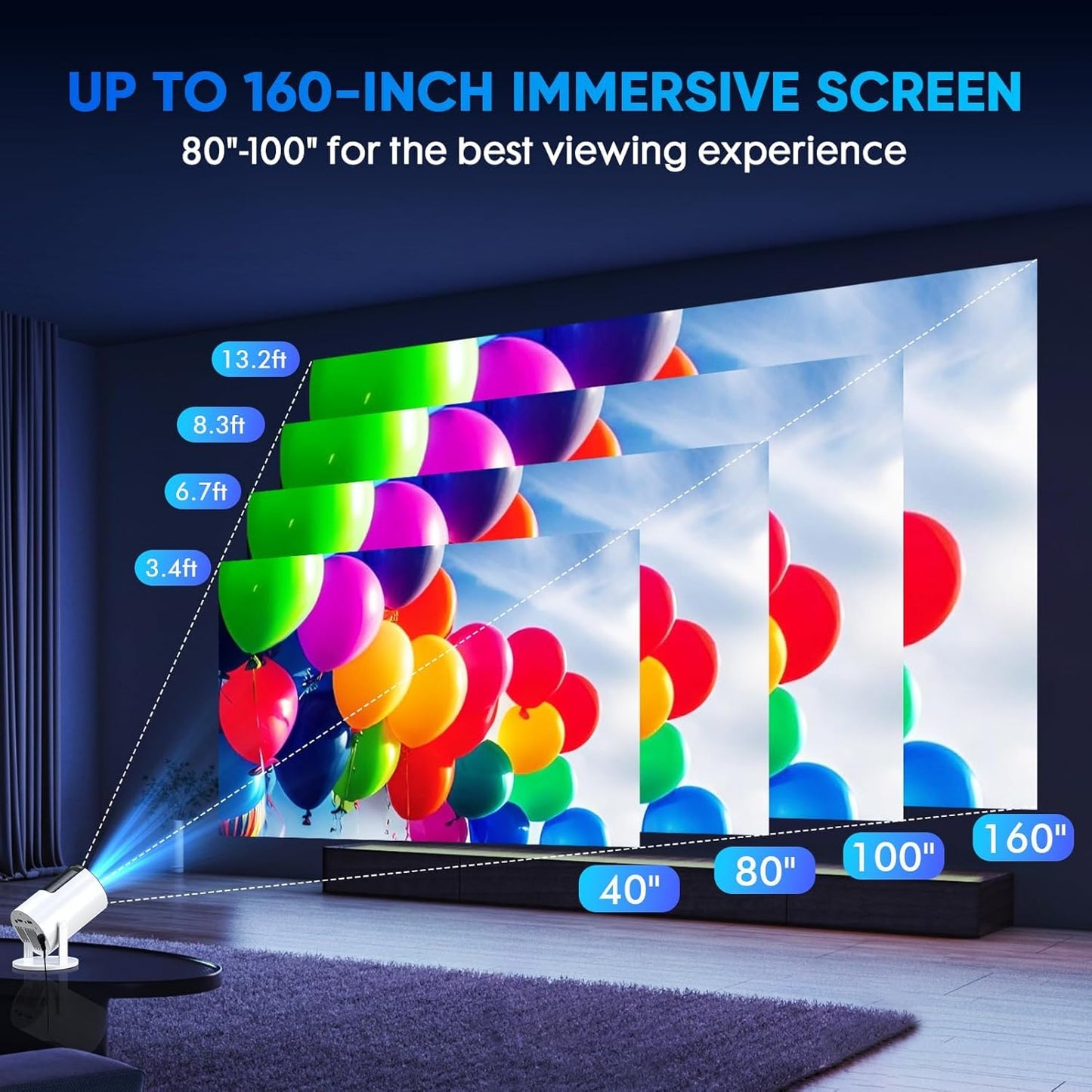 【Built-in Apps & Electric Focus】 Tecaki Mini Projector 1080P 4K Support with WiFi and Bluetooth 5.2, Portable Projector with Auto Keystone, 180° Rotatable, Outdoor Movie Projector for Phone