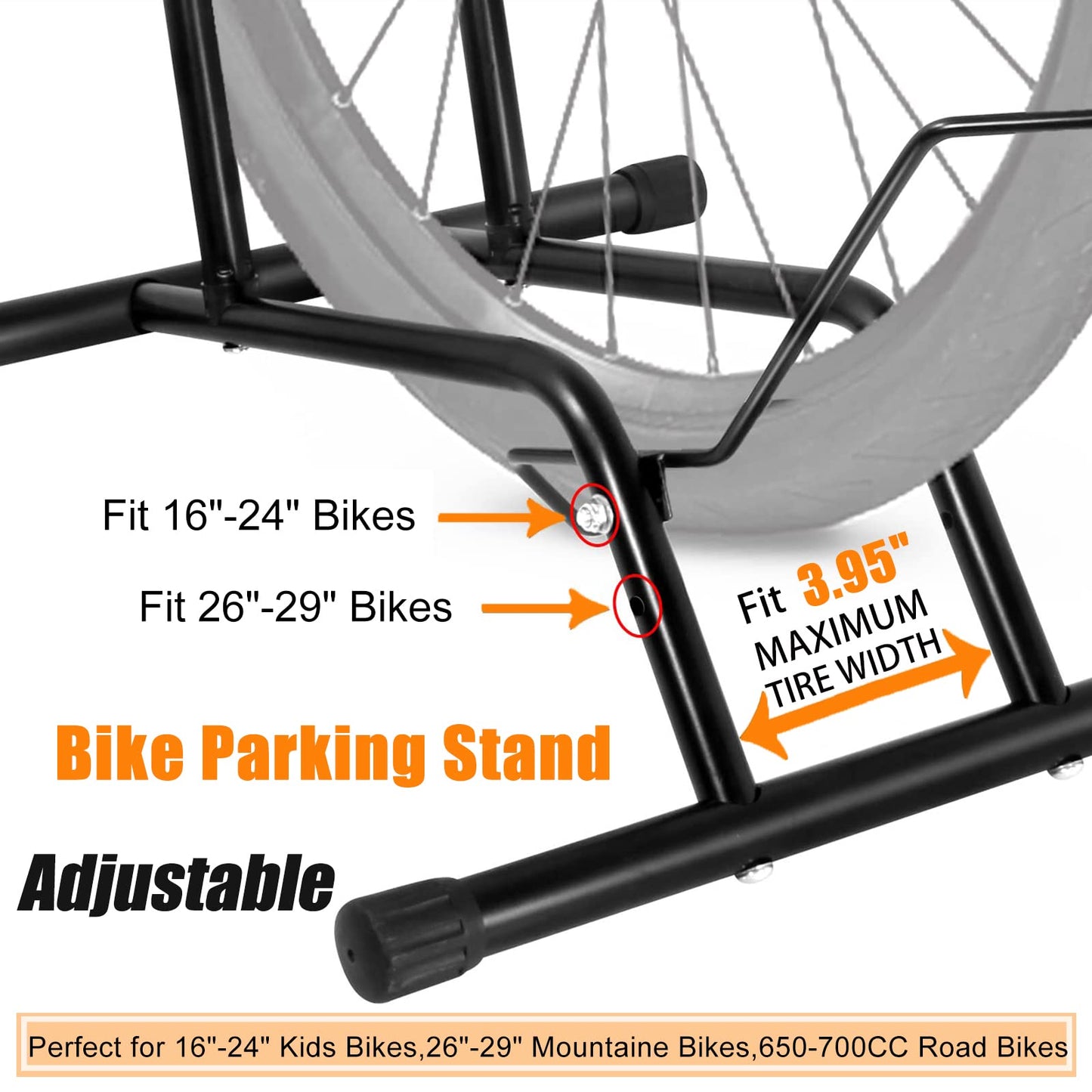 Bike Stand Floor Bike Rack Garage Bicycle Stands for Storage Indoor/Outdoor, Front and Rear Wheel Parking Rack Stand Perfect for 16"-29" Kid's Bikes/Mountain Bike/Road Bike