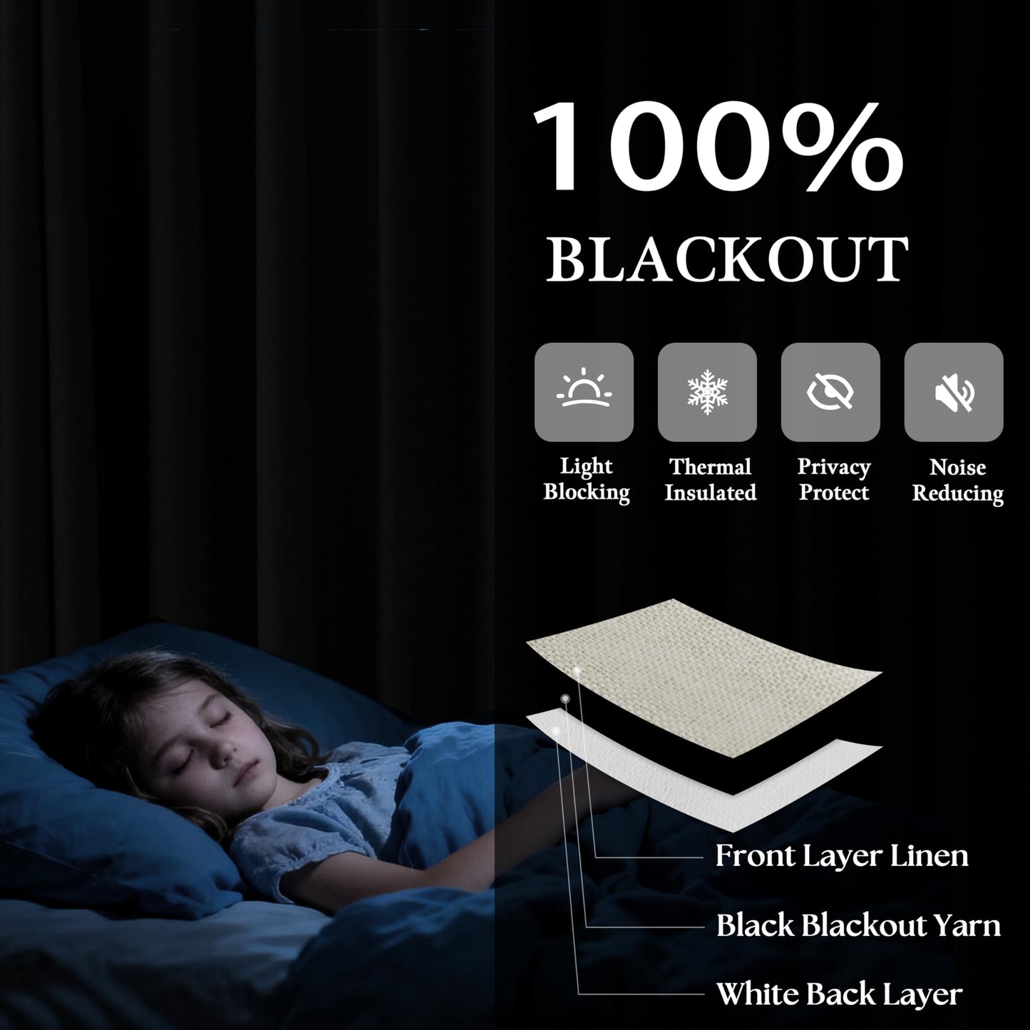 100% Blackout Curtains 84 Inch Length 2 Panels Set for Living Room Bedroom Grommet Thermal Insulated 100% Black Out Linen Drapes Room Darkening Window Curtains Ivory Cream Natural Drapes W50 x L84