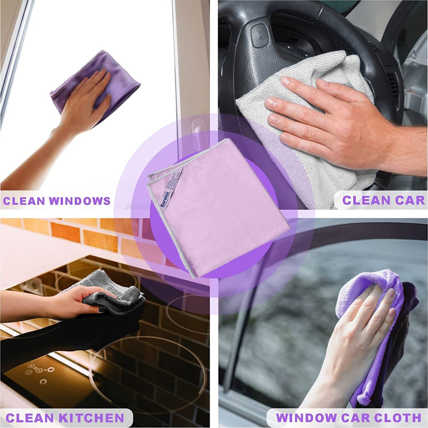 Longmann NΘrwex Window Cleaning Cloth, Glass Cloth, Cleaning Cloth, Streaks Schatches Free (Purple 2 Pack)