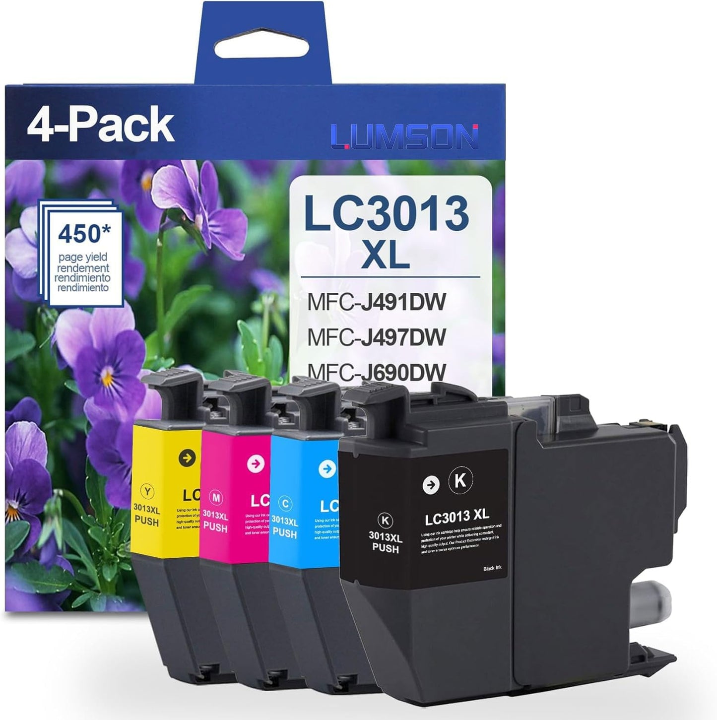 LC3013 High Yield Ink Cartridges (4-Pack, 1BK/1C/1M/1Y) Compatible LC3013 Ink Cartridges Replacement for Brother Ink Cartridge LC3013 MFC-J491DW MFC-J497DW MFC-J690DW MFC-J895DW Printer