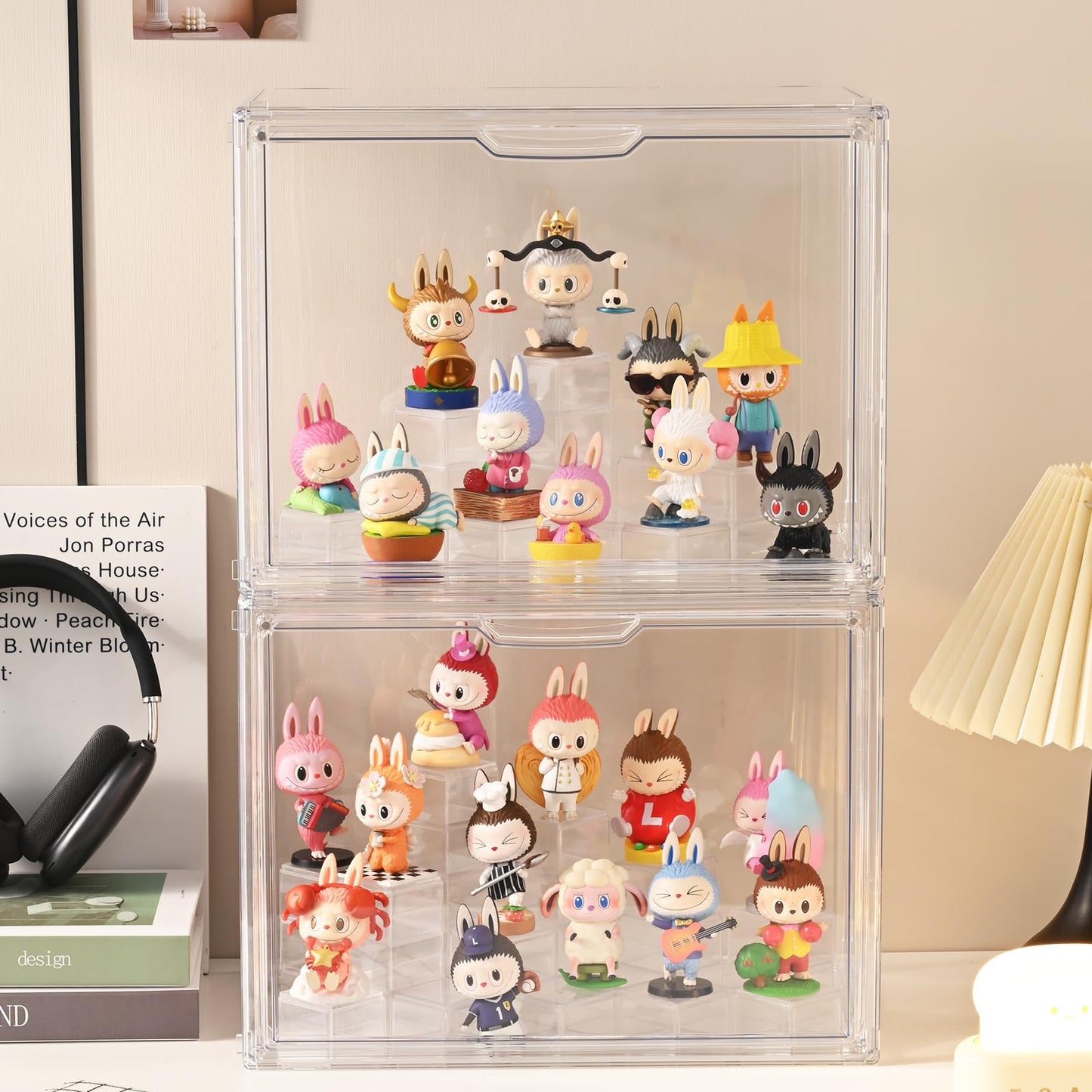 GUDEMAY Clear Acrylic Display Case for Collectibles with Magnetic Door, Stackable Dustproof Storage Box, Modular Risers, Showcase for Action Figures, Blind Box Toys, Collectible Figures