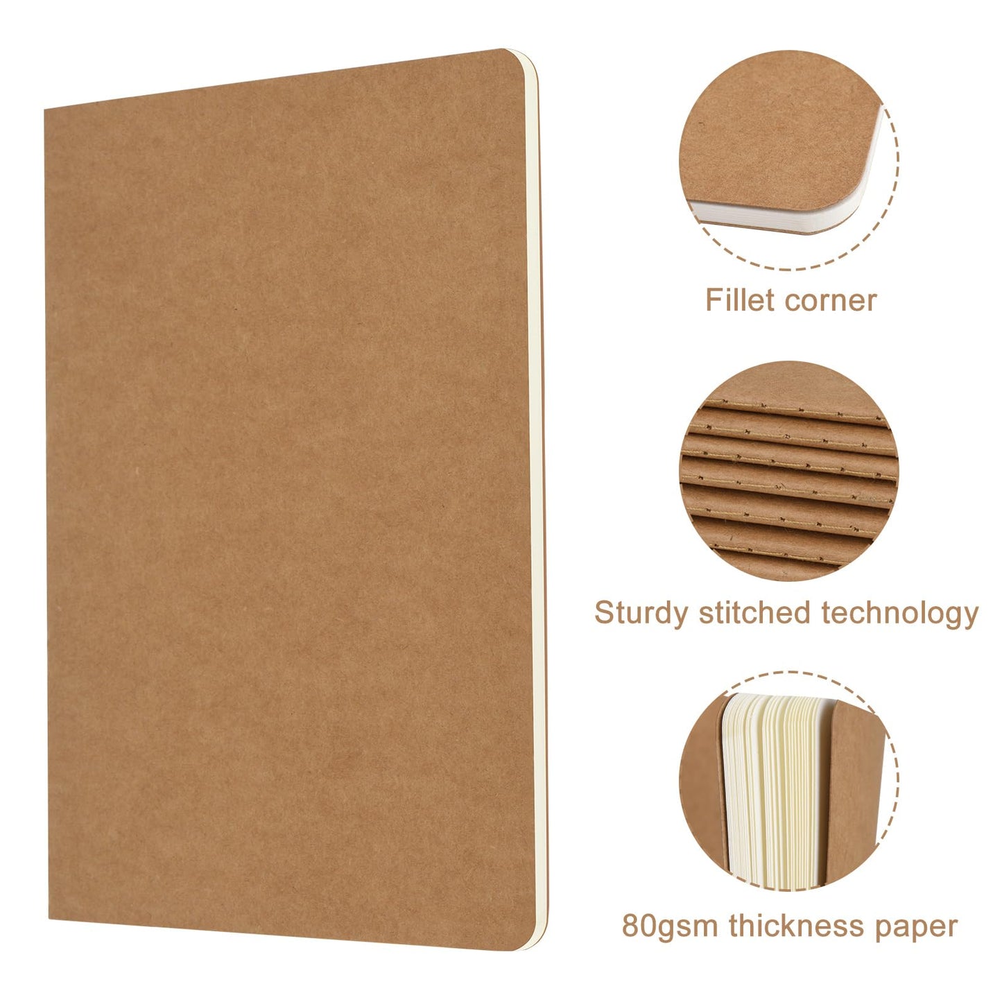 ZCZN A5 Blank Notebook 36 Pack, Kraft Journals Notebooks 60 Pages(30 Sheets), 8.15 * 5.5 Inches Unlined Notebook, Bulk Diary, Subject, Memo Notebooks for Work, School, Office