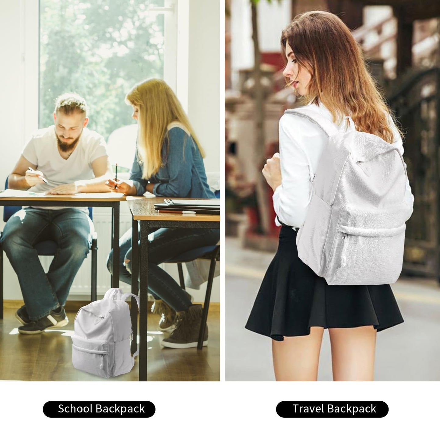 Buluzine DIY Canvas Backpack White Backpack Large Casual Daypack Satchel Laptop Backpack Unisex, standard