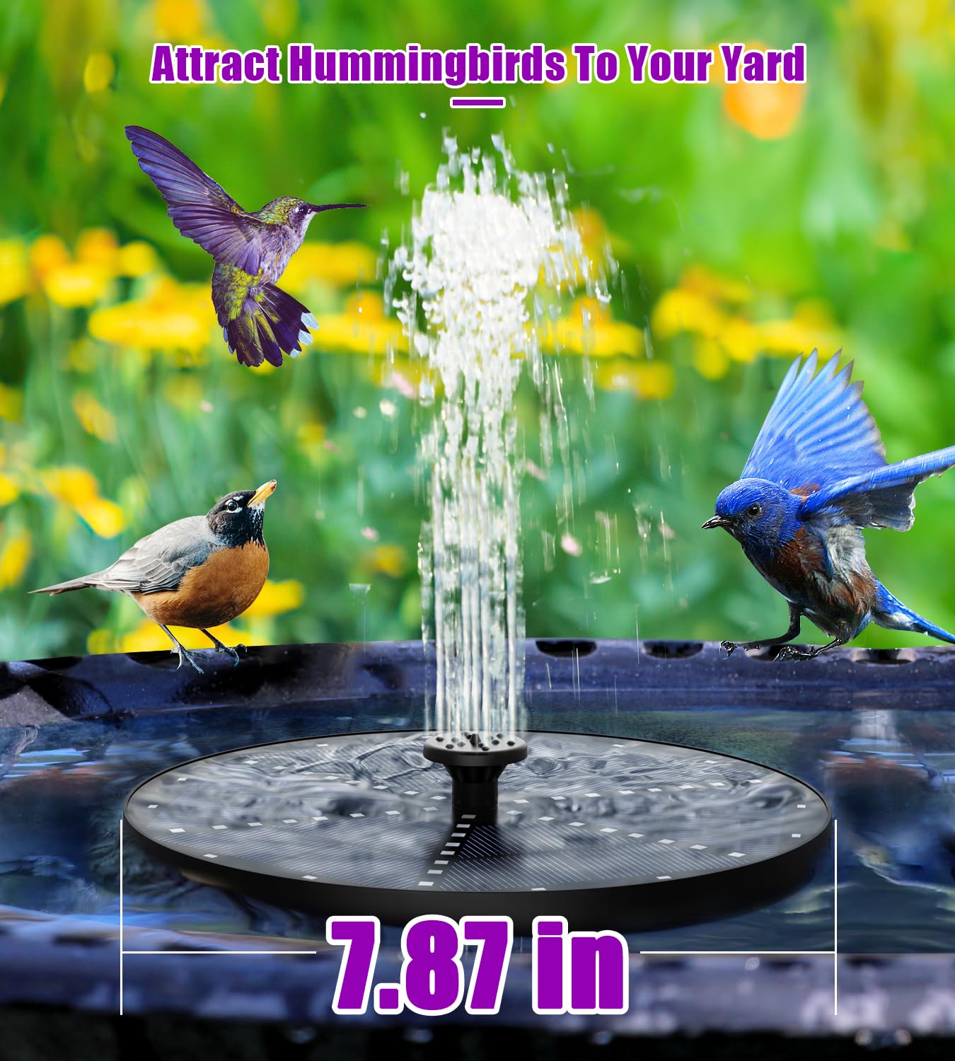 SZMP Solar Fountain 4W Bird Bath Fountains Upgraded 60LED Colorful Lights, Solar Powered Fountain Pump with 4000 Battery, Solar Water Fountain with 7 Nozzle & 4 Fixer for Garden, Bird Bath, Pool, Pond