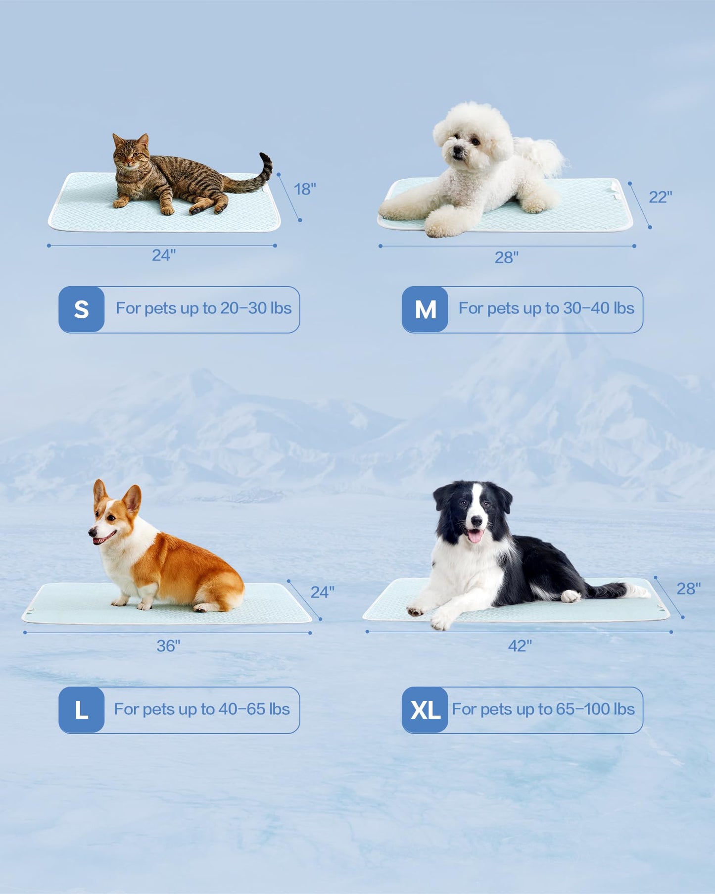 Dog Cooling Mat - Instant Cooling Pet Bed for Dogs & Cats, 6-12°F Drop, Non-Toxic & Machine Washable, Anti-Slip Bottom, Cool Mat for Indoor & Travel Use Light Blue 28" x 22"