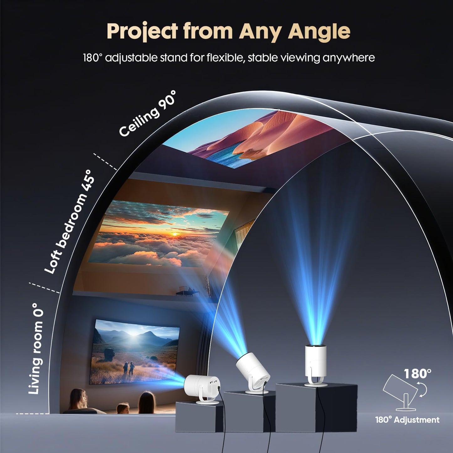 WISHOLY 1080P Mini Projector with WiFi 6 and Bluetooth [Built-in App & Electric Focus] Portable Outdoor Projector, 180° Rotatable Short Throw Movie Projector Compatible with Smartphone, HDMI, USB