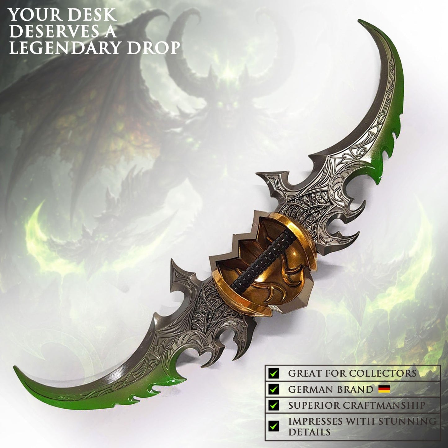 Warcraft Frostmourne Sword Letter Opener | Deluxe 30cm Metal Replica of The Lich King's Blade | Desk Accessory & Envelope Slitter | World of Warcraft Gamer Gift (Warglaive of Azzinoth 27cm)