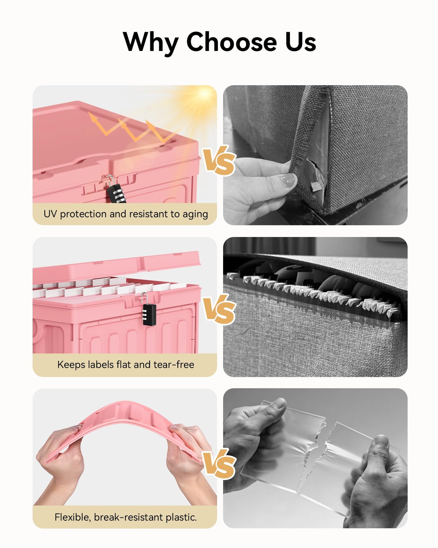 Oterri Plastic File Box with Lid for Letter Size Hanging File Folders, Hanging File Folder Box for Home, Office, School, File Cabinet, Assembly File Organizer, Stackable Storage Bins, Pink
