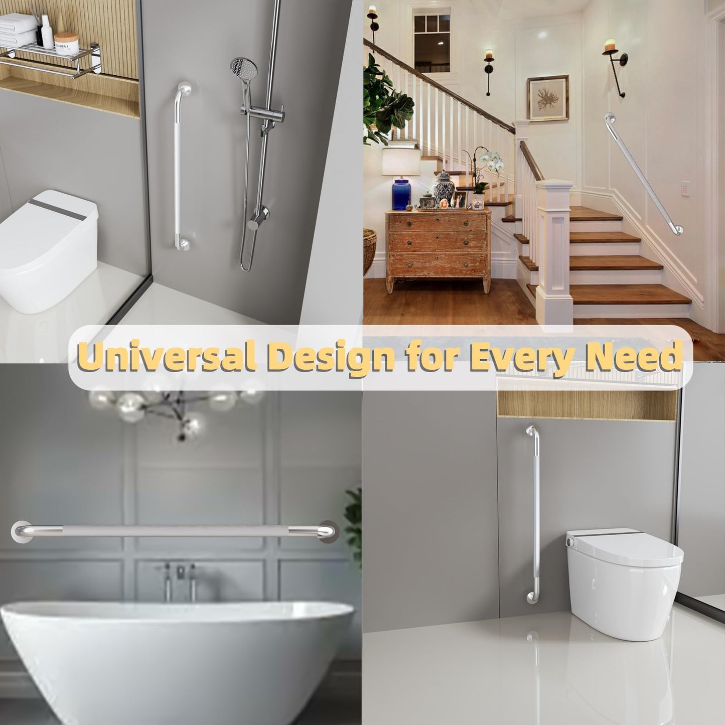 36 Inch Shower Grab Bar, Bathroom Grab Bar Handle with Anti-Slip Knurled Grip, Stainless Steel Bath Balance Bar, 1.25" Diameter Bath Safety Bar Support for Seniors Elderly Pregnant, Brushed Nickel