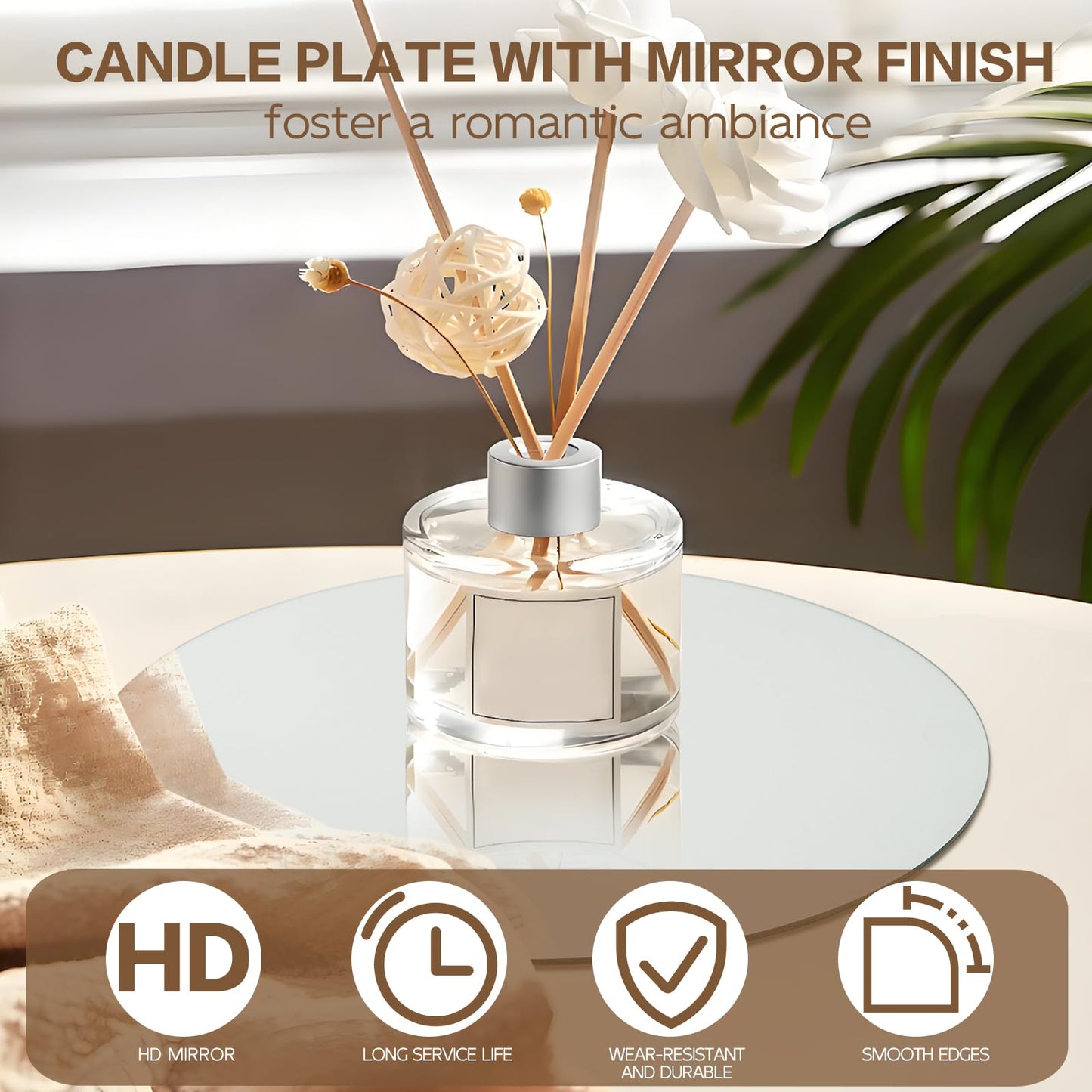 Cheardia 12 Pack Round Mirror Candle Plate Set - 12 Inch Centerpieces for Tables, Circle Glass Trays 1.7mm Thick, Mirror Tiles for Wedding Decorations, Party, Wall Decor