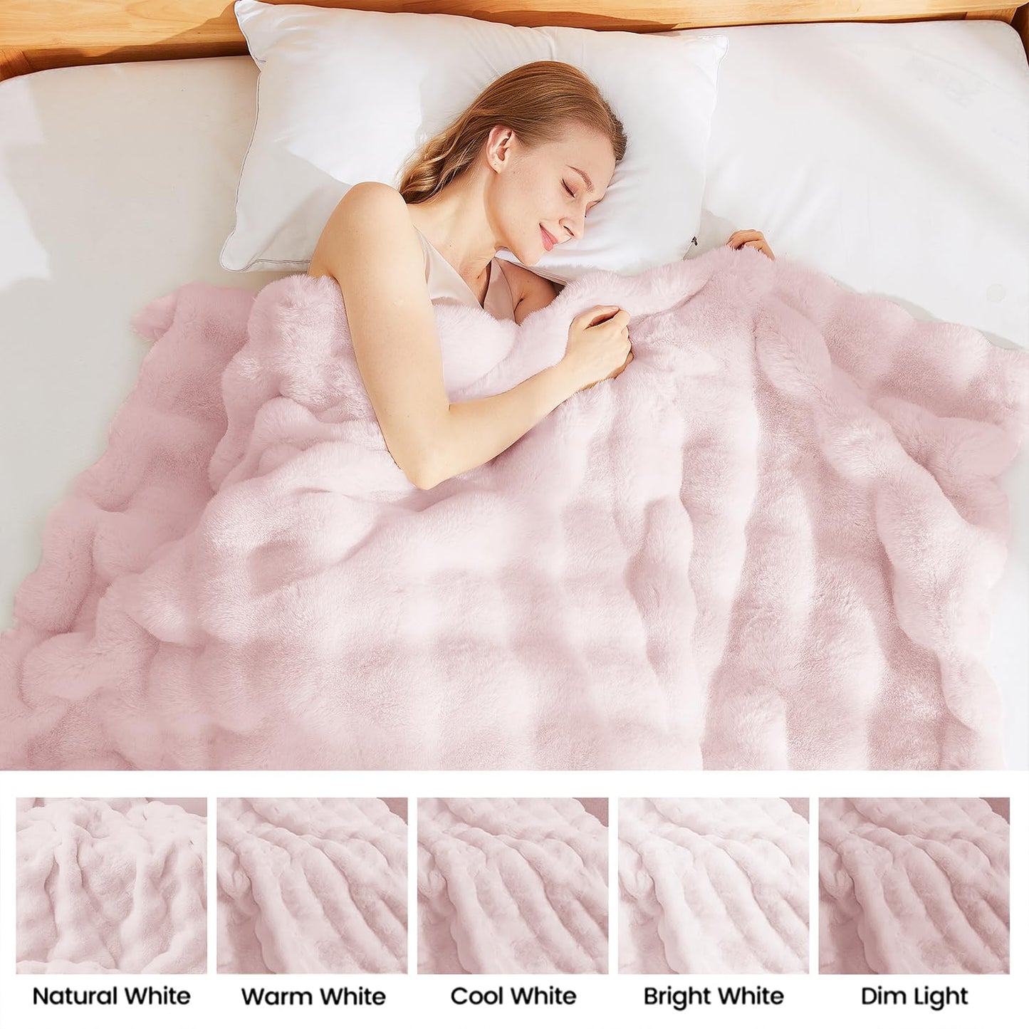 Latepis Pink Faux Fur Throw Blanket for Couch Bubble Cute Soft Warm Comforter Thick Furry Blanket for Sofa Bedroom Cozy Blankets for Women Gift Luxury Blanket for All Seasons 50''x60'', 860gsm