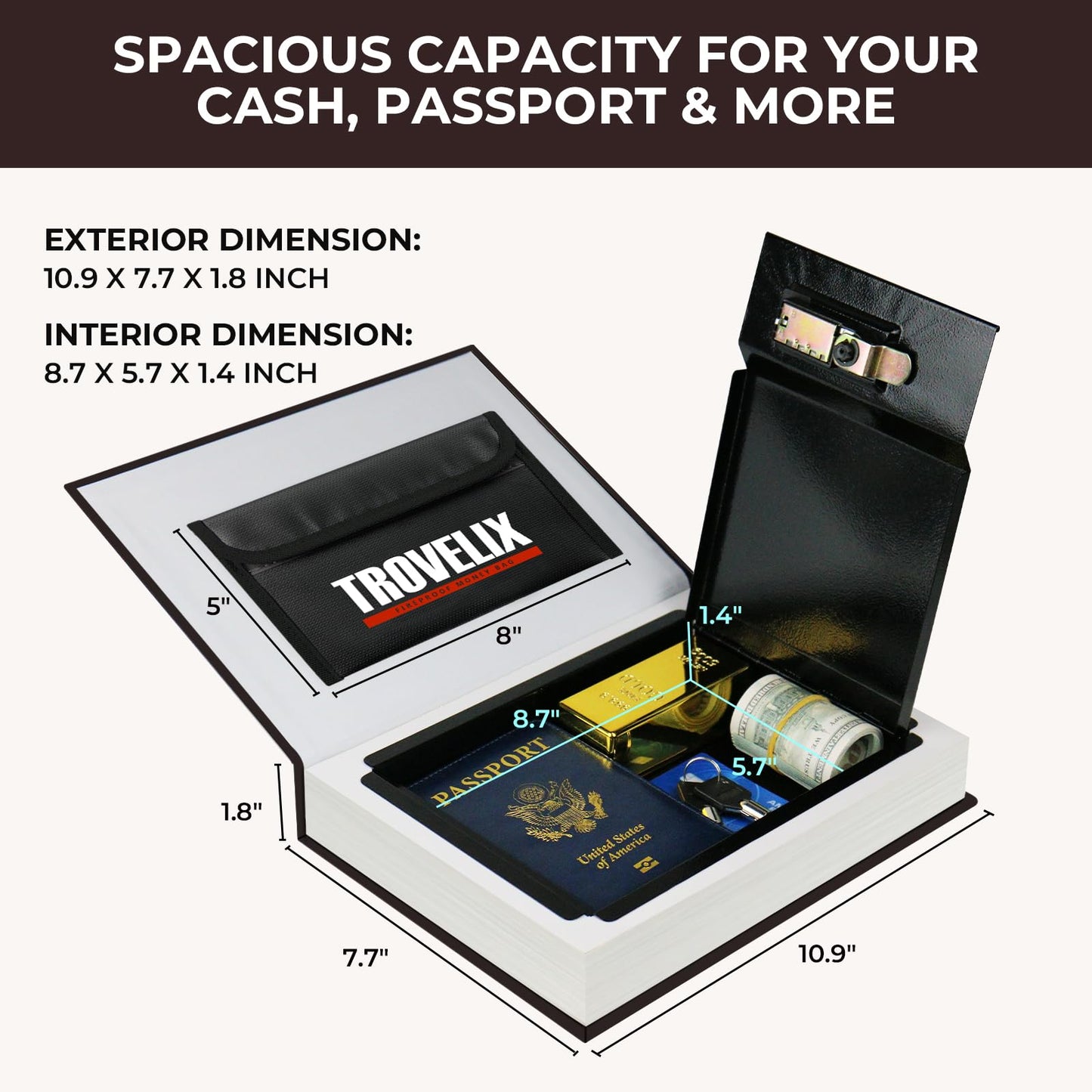 Book Safe with Combination Lock, Hidden Safe (10.9 x 7.7 x 1.8 Inch) with Fireproof Bag, Secret Diversion Safe, Hollow Book Box Hidden Storage, Money Safe Box for Cash (Bible)