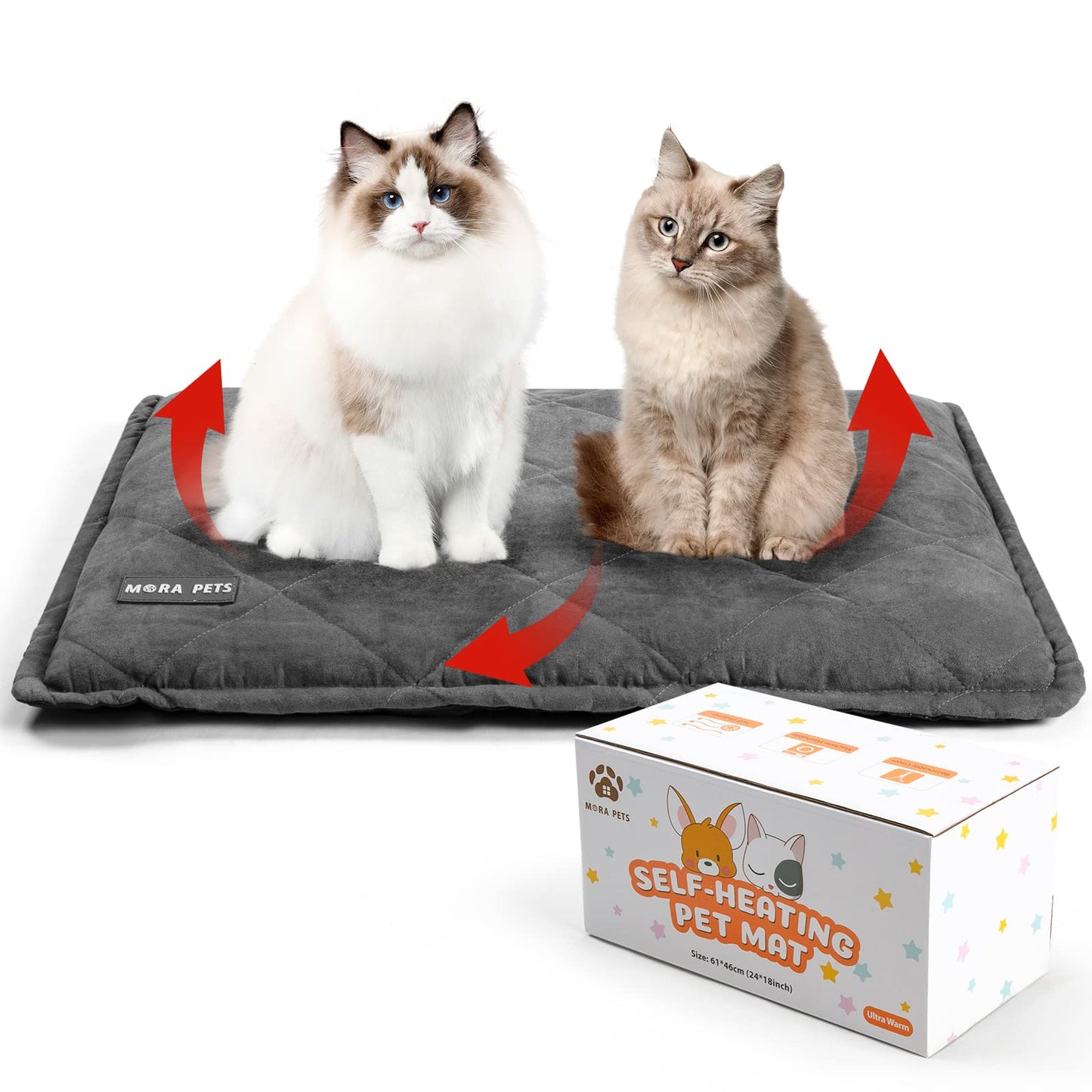 Mora Pets Self Heating Cat Bed Self Warming Cat Bed Ultra Warm Self Heating Cat Pad Self Warming Dog Crate Bed Thermal Cat Pad 36 x 24 Inches Removable Cover Outdoor Indoor for Cats and Dogs
