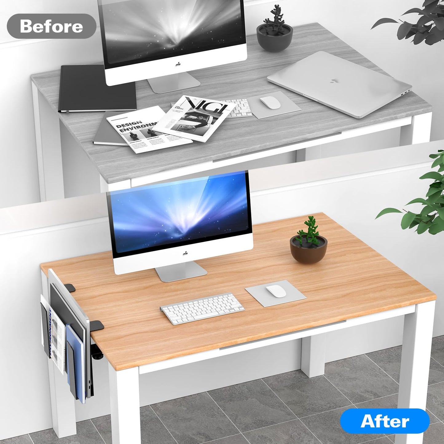 WYYHAA Adjustable Desk Side Laptop Mount, Metal Hanging Notebooks Desk Holder Punch-Free Clamp on for MacBook Pro, Documents with Anti-Scratch Silicone