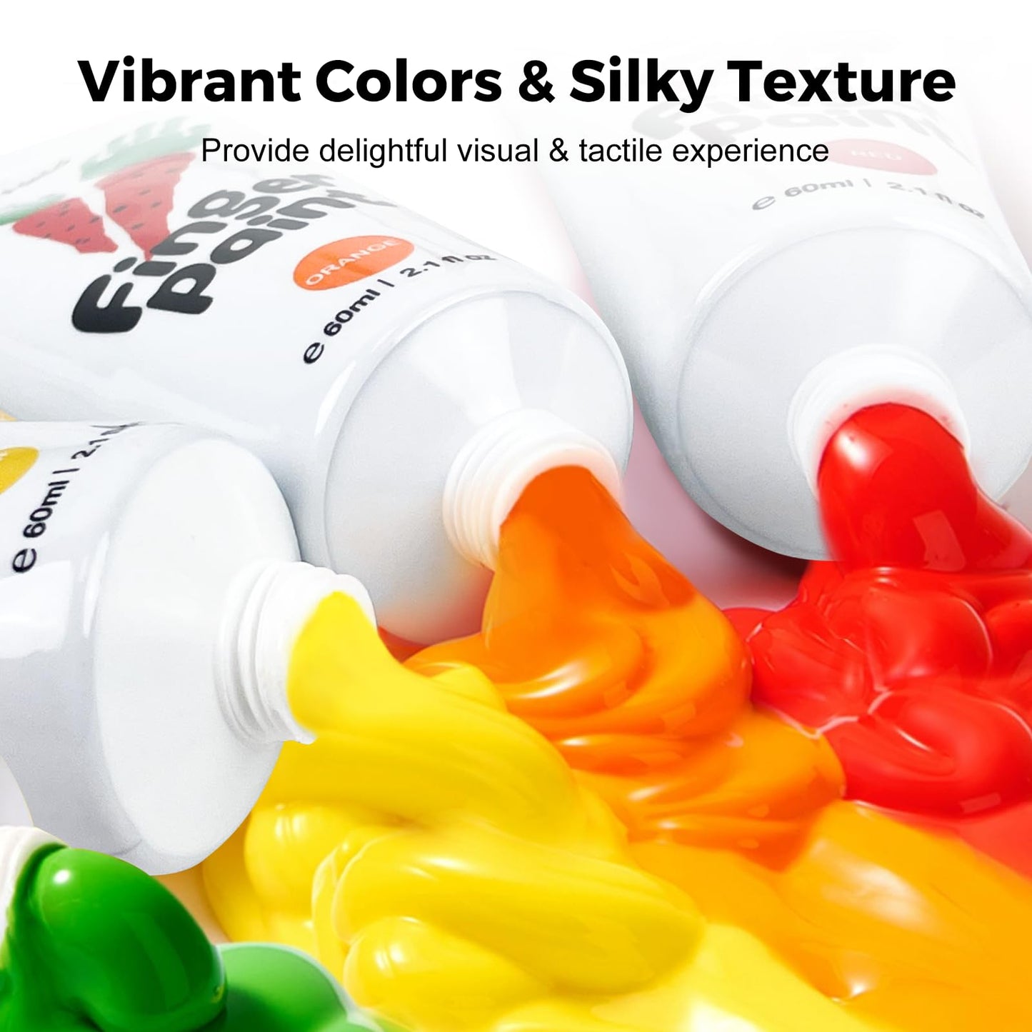 Jar Melo Washable Finger Paints for Toddlers, 12 Colors Large Capacity (2.1fl oz), Non Toxic Baby Paint for Hand and Feet, Safe Art Supplies, Preschool Learning Gifts for Kids Age 2+