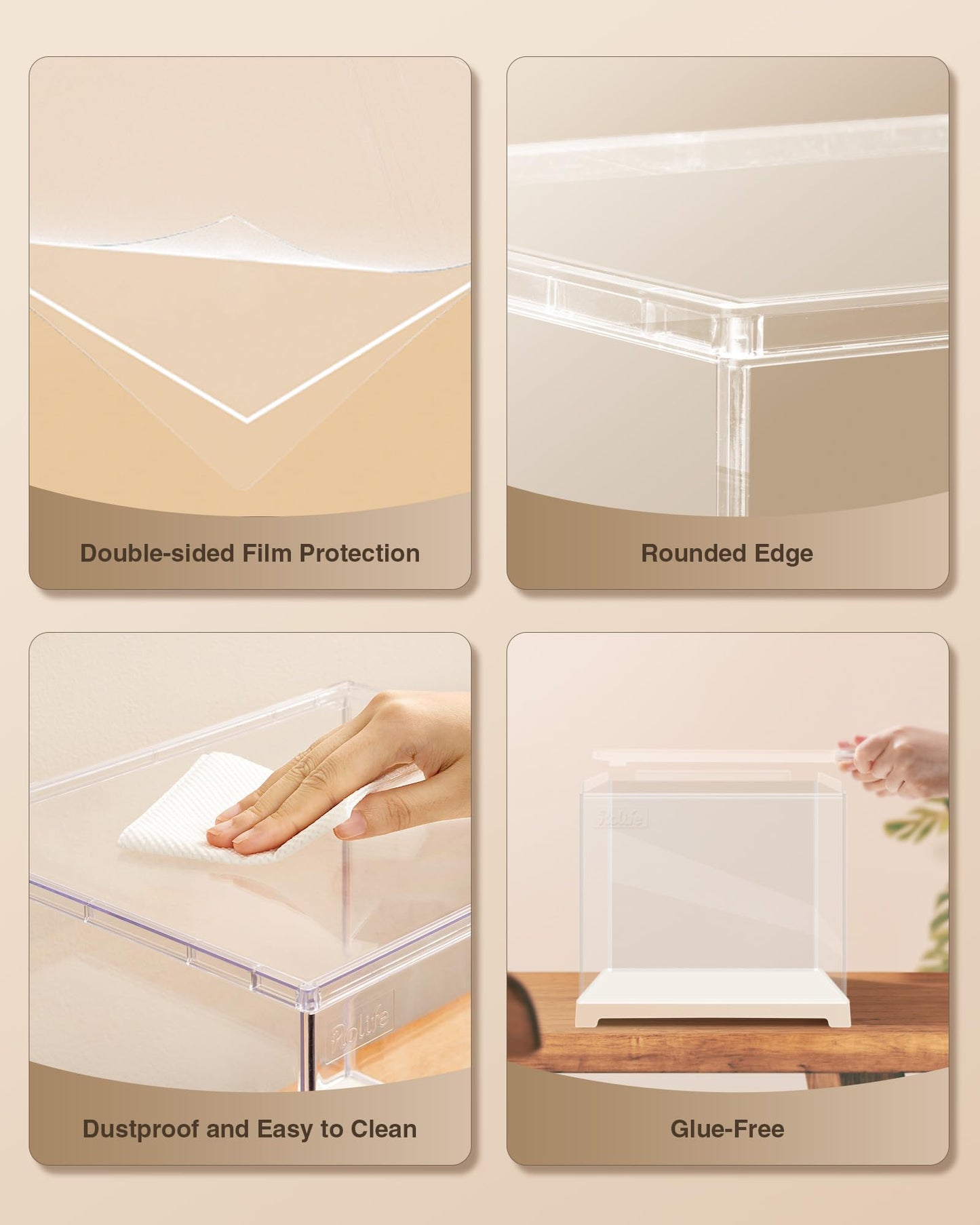 Rolife Dust Cover for Miniature House Building Sets, Stackable Acrylic Display Case with Door Dustproof Prevention (10.6x8.6x8.5inch)