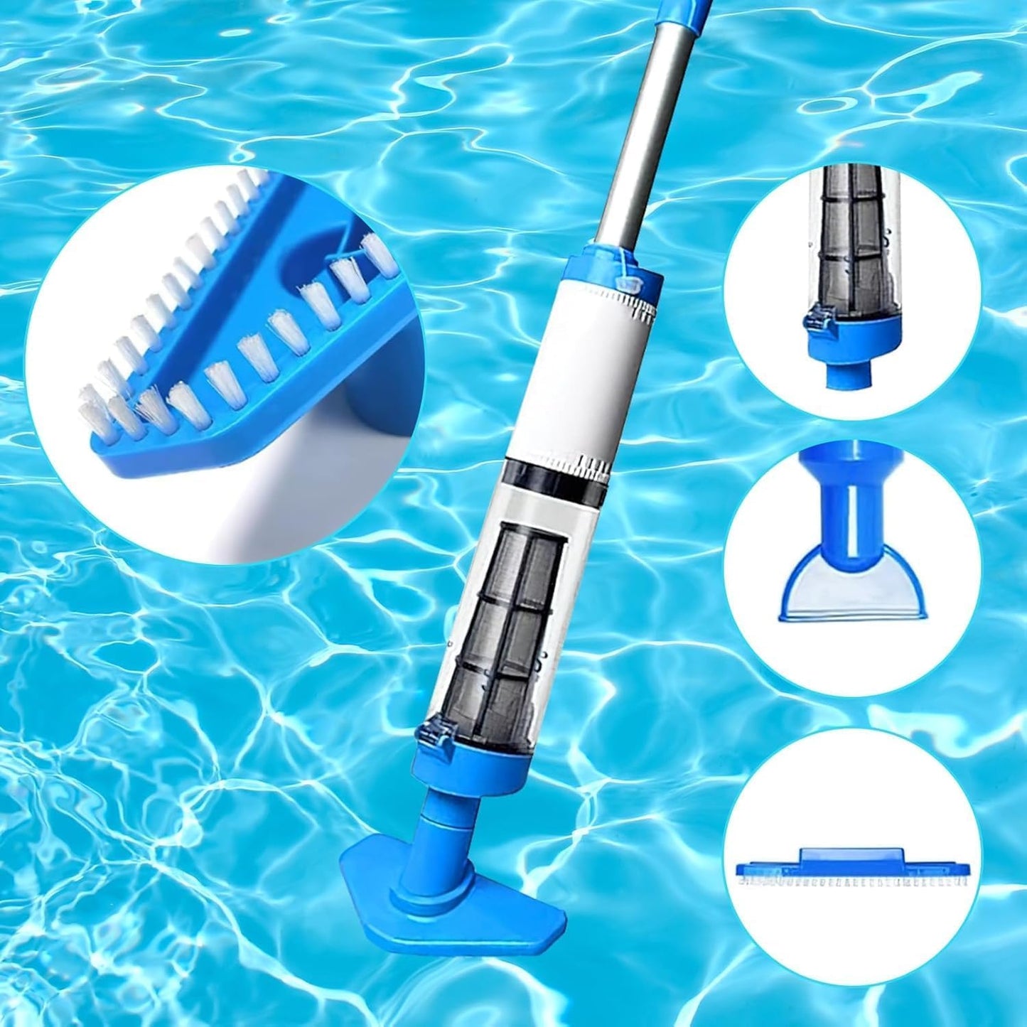 3-in-1 Cordless Rechargeable Pool Vacuum Cleaner – Handheld Design Perfect for Cleaning Spas, Hot Tubs and Small Pools, Removes Sand, Dirt and Debris with Ease