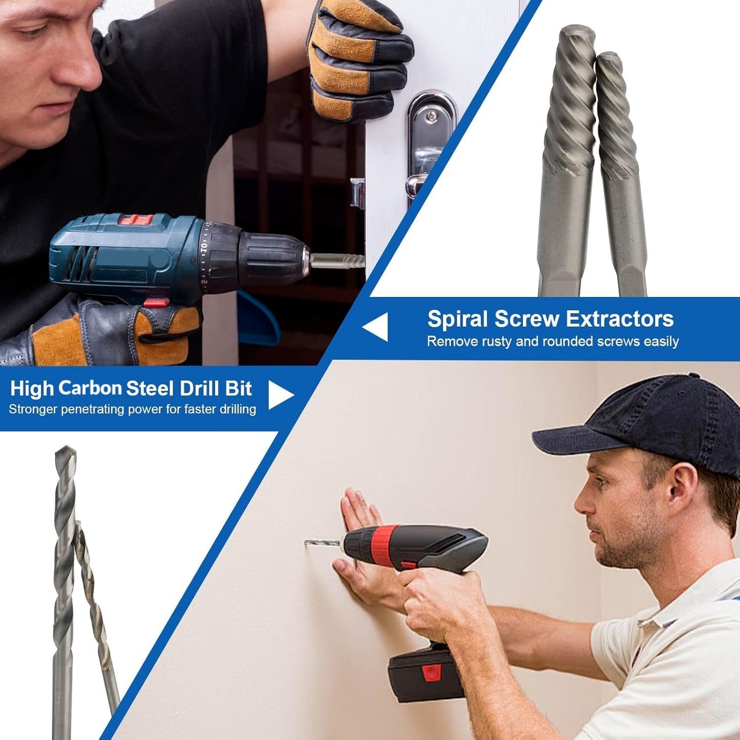 26Pcs Bolt Extractor Set & Drill Bit Kit, Screw Extractor for Spiral Screws, Easy Out Extractor Set, Multi-Spline Screw Extractors Nut Remover for Removing Damaged, Frozen, Rusted Nuts Screws Bolts