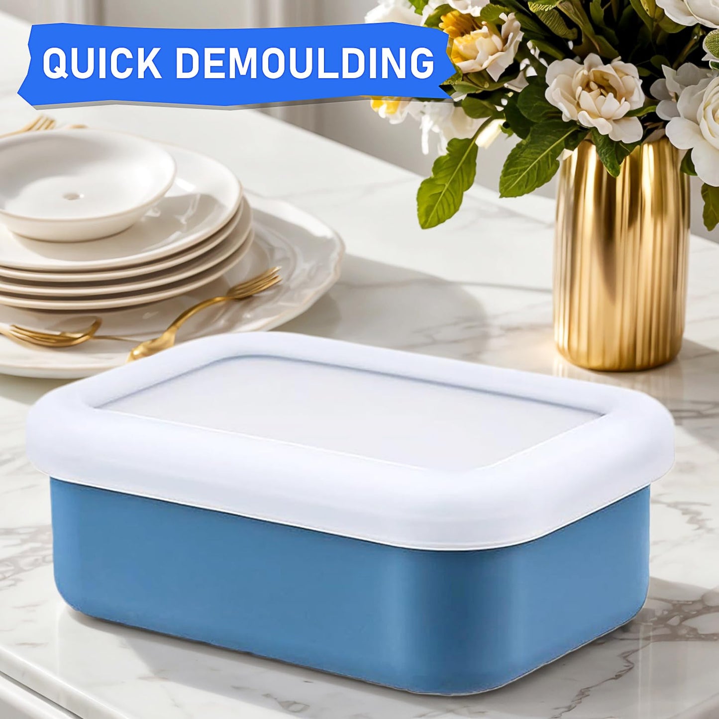 8 Pcs Silicone Freezer Containers with Lid 1 Cup Silicone Freezer Soup Molds, Reusable Food Preserving Ice Tray for Storing and Freezing Soup Sauces Stews (Blue)