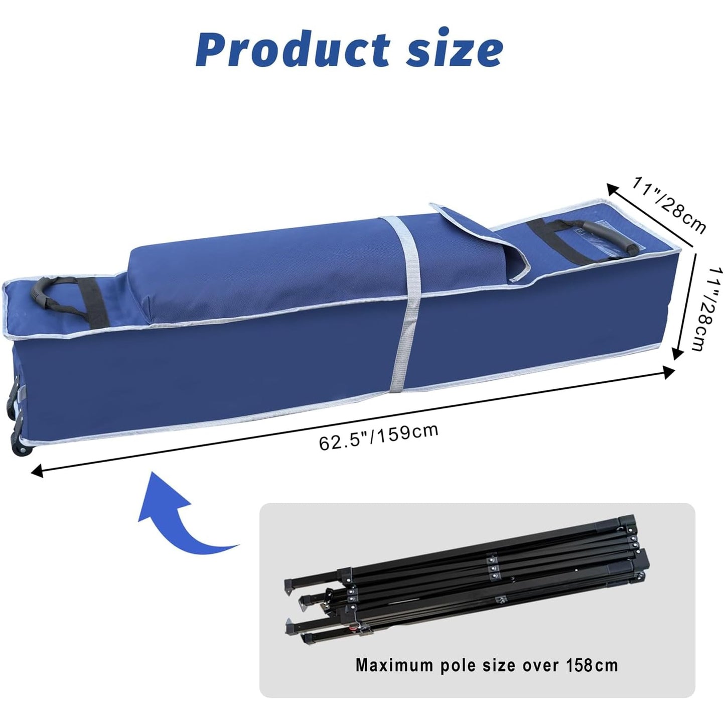 KAMPKEEPER Canopy Bag Replacement, Wheeled Tent Storage Bags for 10x10 Pop Up Shelters and Canopy Tents, 1680D Waterproof Oxford Fabric Replacement Parts (Nave Blue, 62.5inch)