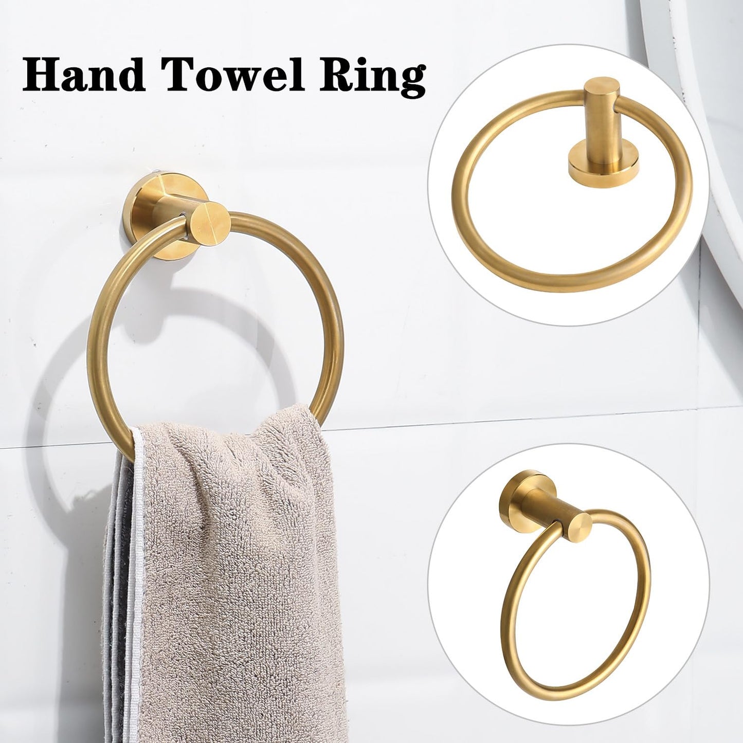 Ntipox Brushed Gold Bathroom Hardware Accessories Set 5 Piece, Stainless Steel Bath Towel Bar Set 24 Inch,Toilet Paper Holder,Towel Ring Holder,Towel Rack Set,Gold Bathroom Accessories Kit